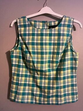 Sag Harbor Teal and Yellow Plaid Sleeveless Shell